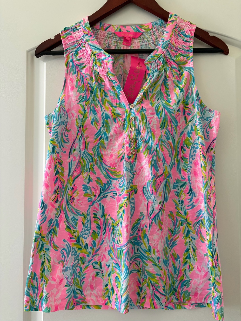 NWT Lilly Pulitzer Sleeveless Printed Tank in Pink & Aqua, Unicorn of the Sea, M